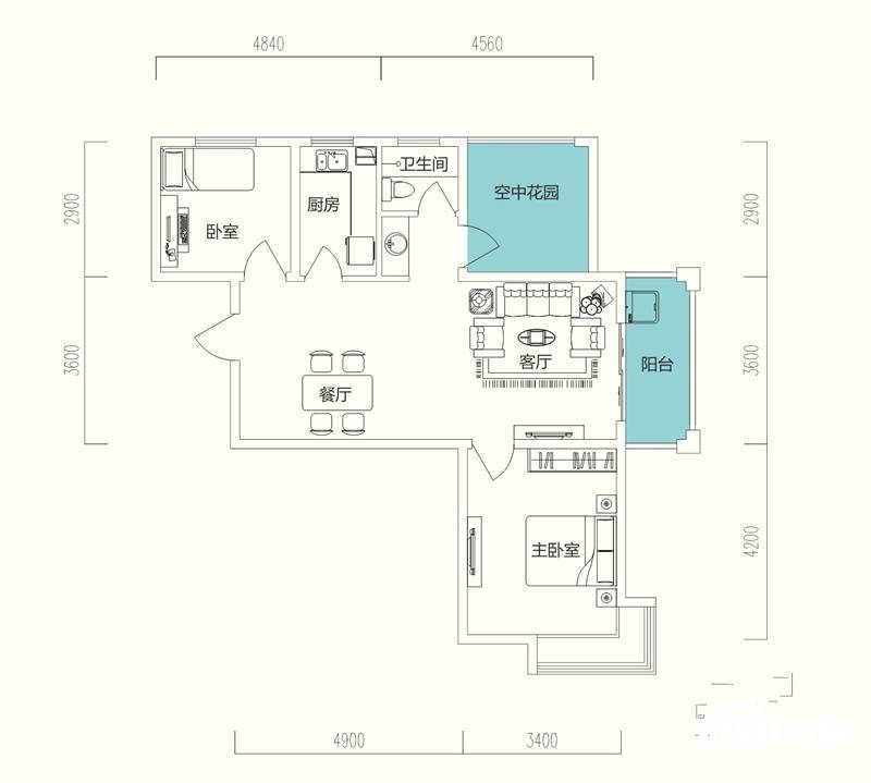 华盛大运城3室2厅1卫88㎡户型图