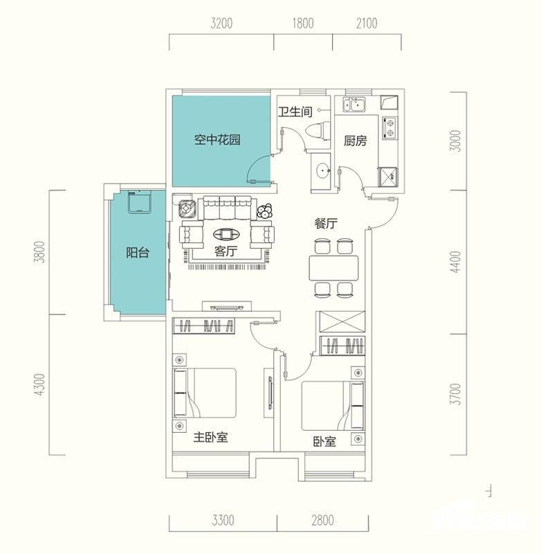 华盛大运城3室2厅1卫89㎡户型图