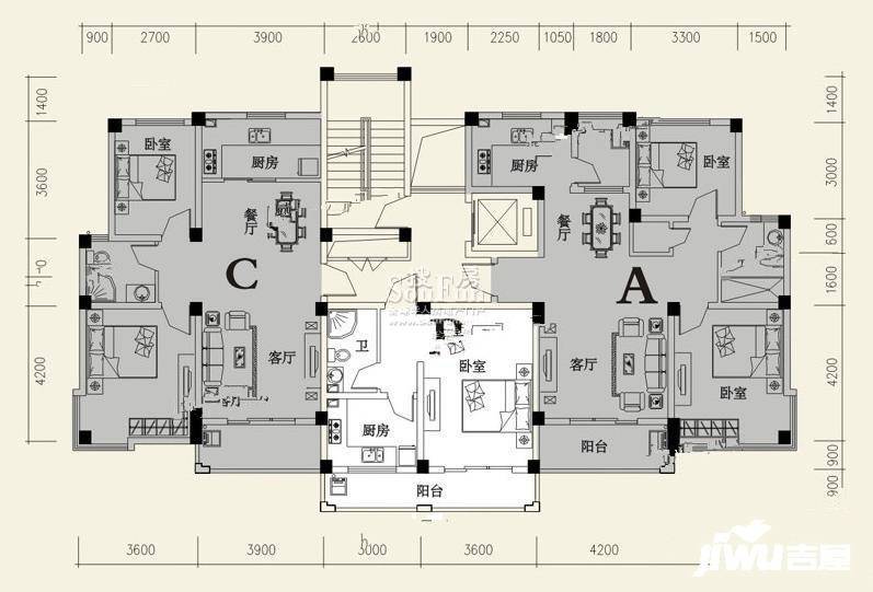 彩虹新城2室2厅1卫94.6㎡户型图