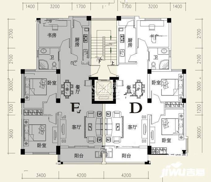 彩虹新城3室2厅1卫94.4㎡户型图