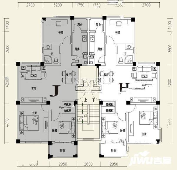 彩虹新城3室2厅2卫96.3㎡户型图