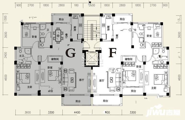 彩虹新城3室2厅2卫130.6㎡户型图