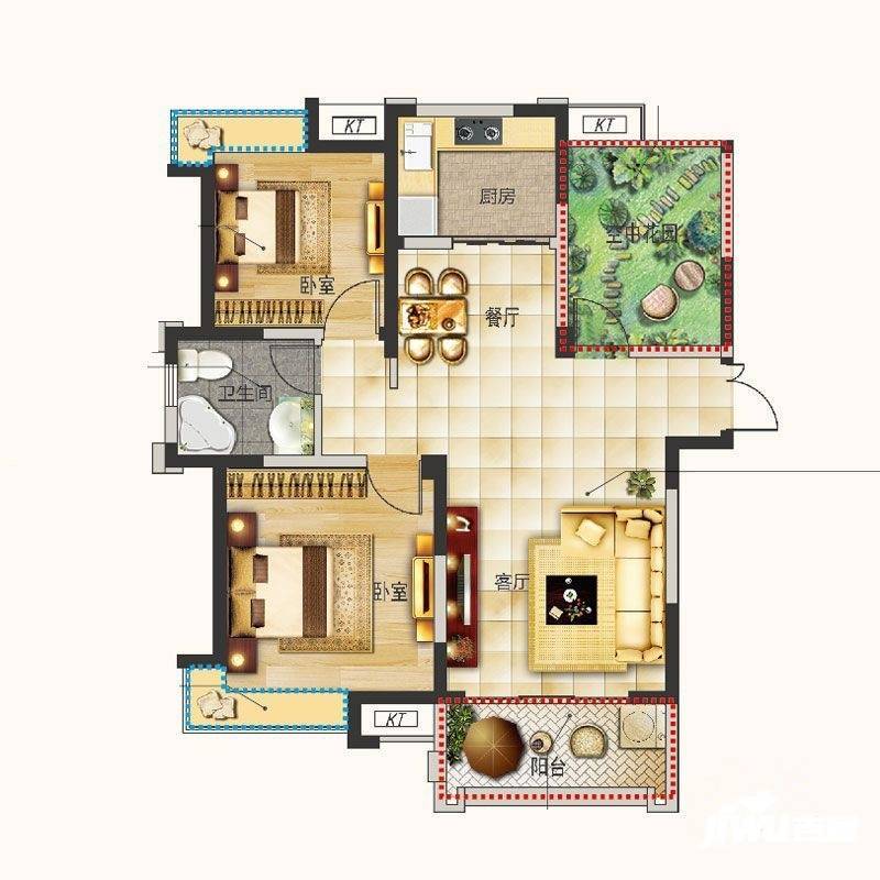 圣联东方早城3室2厅1卫93.4㎡户型图