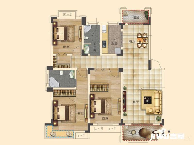 圣联东方早城3室2厅1卫125㎡户型图