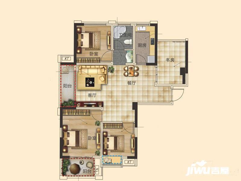 圣联东方早城4室2厅1卫107㎡户型图