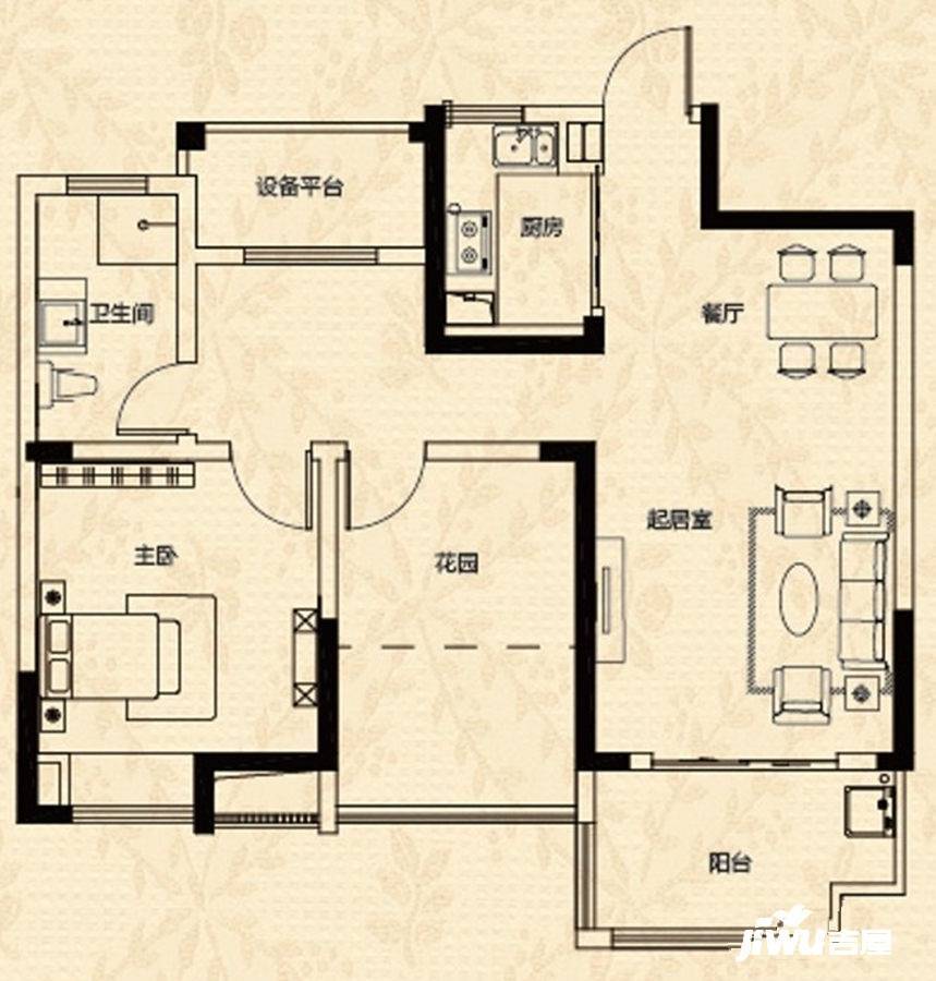 文一名门河畔2室2厅1卫89.5㎡户型图