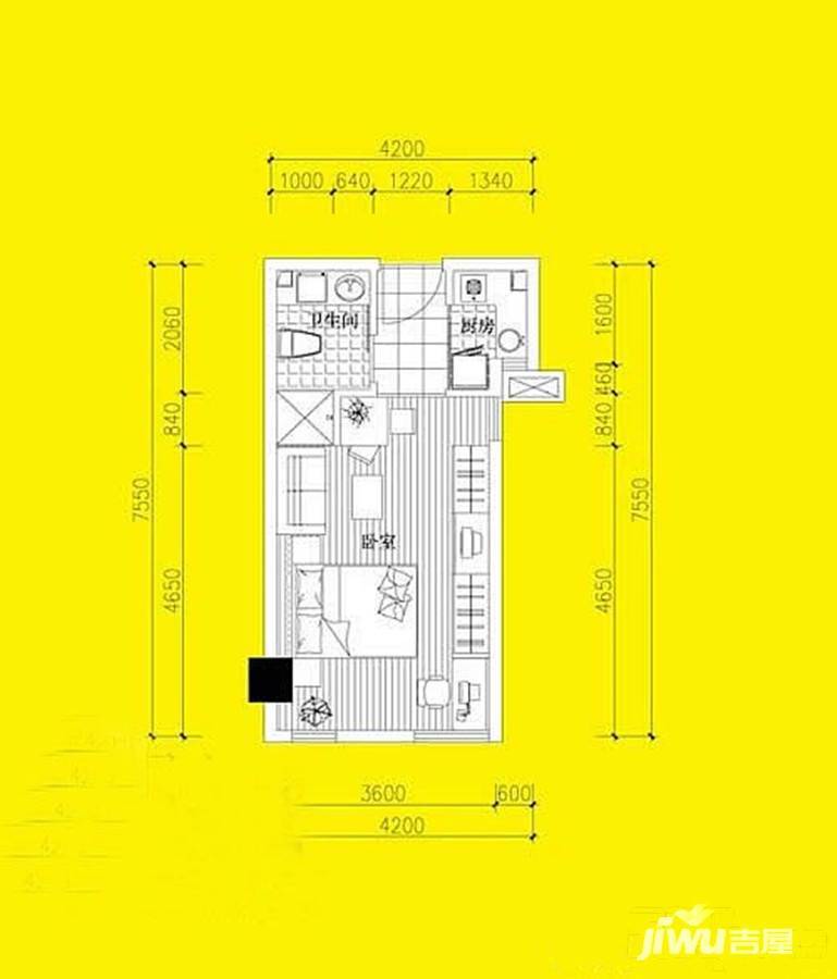 合肥金街1室1厅1卫56㎡户型图