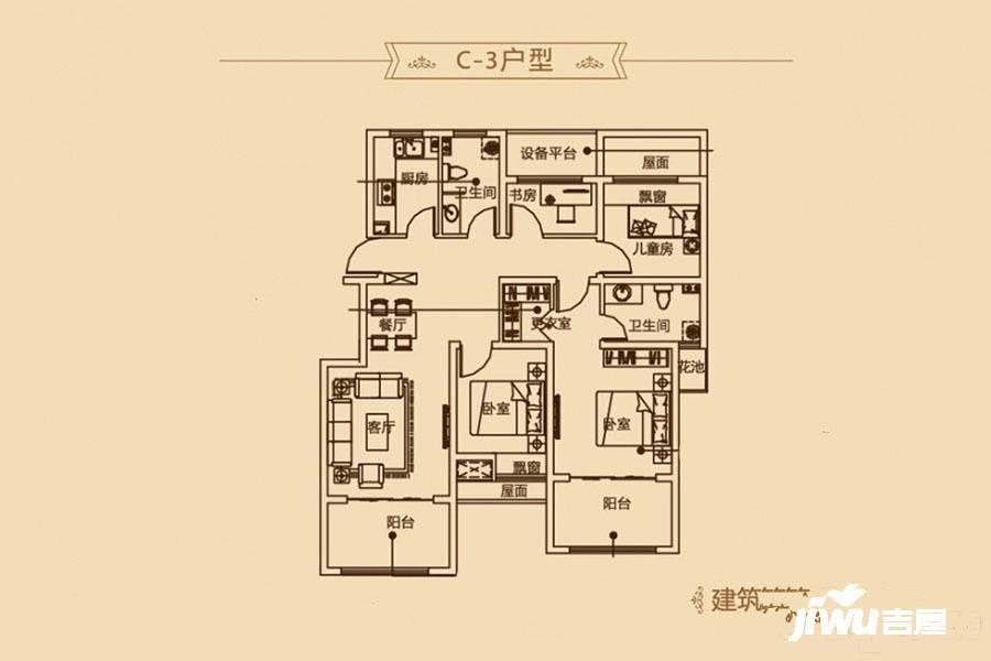 文一名门云河湾4室2厅2卫115㎡户型图