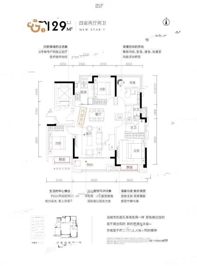 金鹏壹品天成4室2厅2卫129㎡户型图