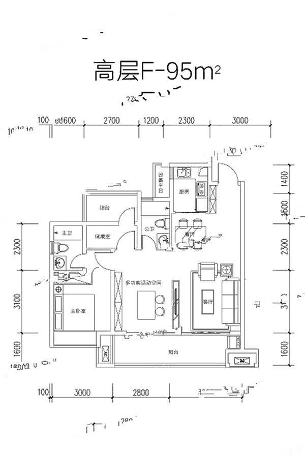 文一锦门云栖新语3室2厅2卫95㎡户型图