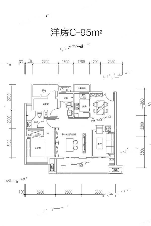 文一锦门云栖新语3室2厅2卫95㎡户型图