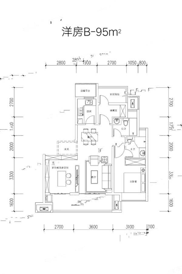 文一锦门云栖新语3室2厅2卫95㎡户型图