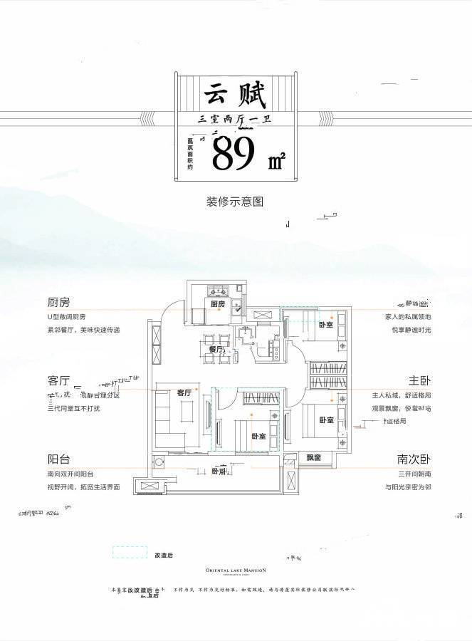 中梁力高云湖印3室2厅1卫89㎡户型图