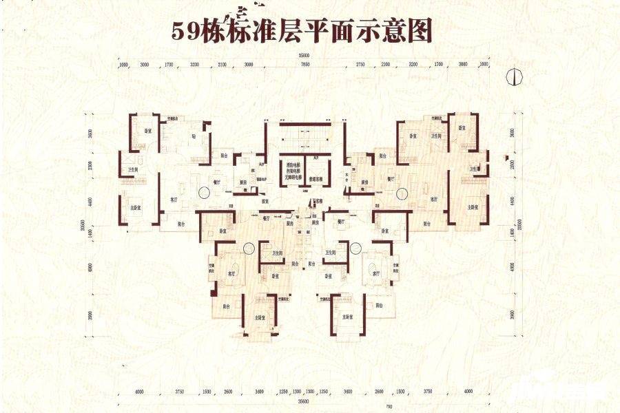 潮州恒大城3室2厅2卫128.8㎡户型图