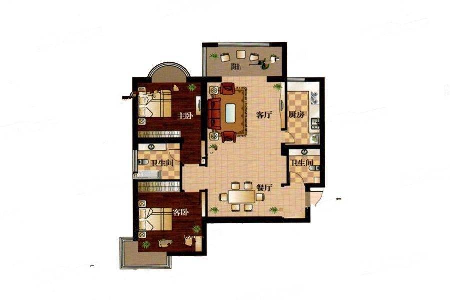 宏利西固新城2室2厅2卫116㎡户型图