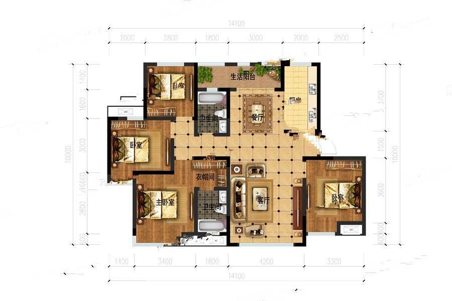 金城新天地4室2厅2卫128.2㎡户型图