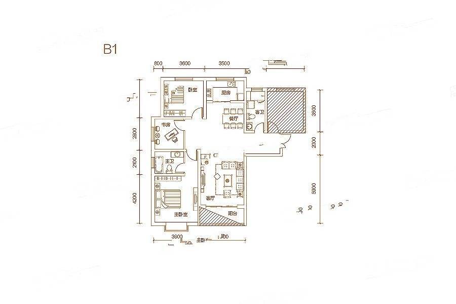 乾元金海国际3室3厅2卫137.3㎡户型图