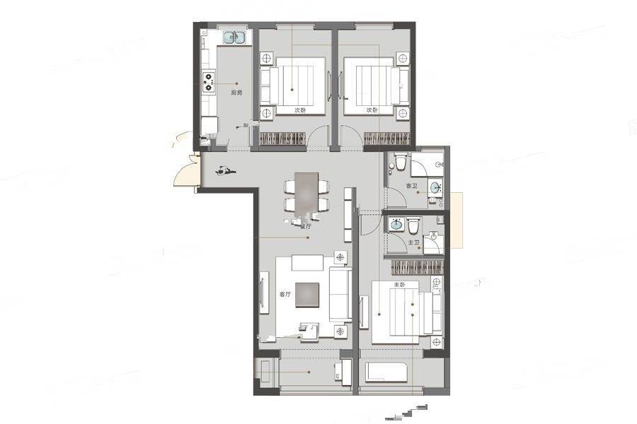 兰州蘭园3室2厅2卫136㎡户型图