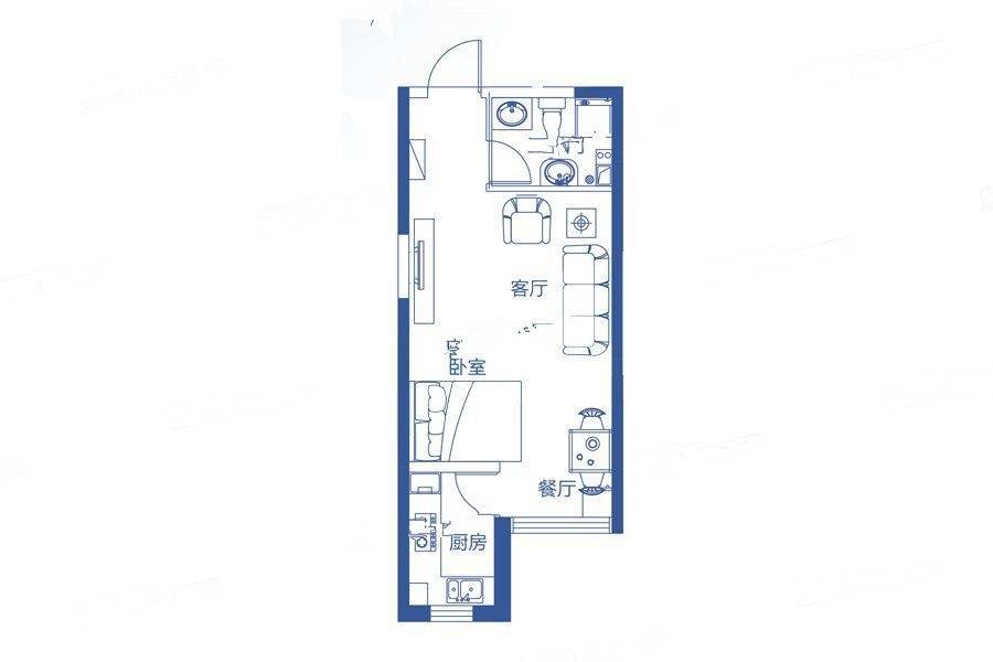 天庆天诚丽舍文教楼1室2厅1卫48.6㎡户型图