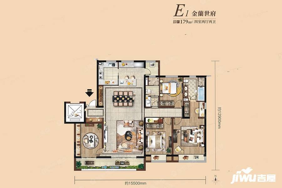 瑞辰金蘭府4室2厅1卫179㎡户型图