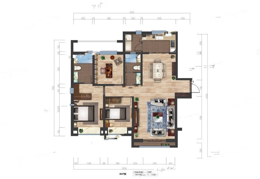 德源府3室2厅2卫140㎡户型图