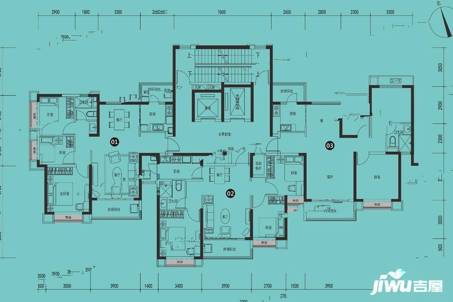 安康恒大未来城3室2厅2卫130㎡户型图