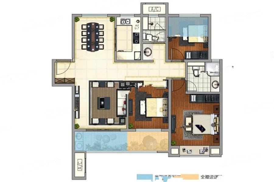 绿地新里格林公馆3室2厅2卫109㎡户型图