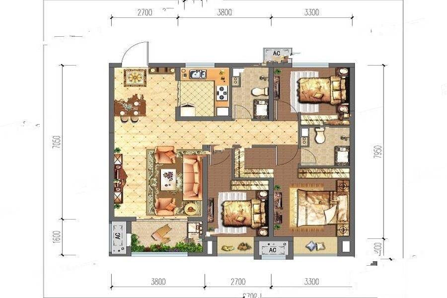 当代嘉宝公园悦MOMΛ3室2厅2卫107㎡户型图