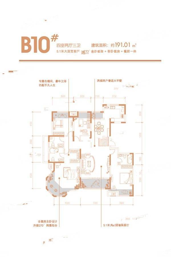 金辉世界城4室2厅3卫191㎡户型图