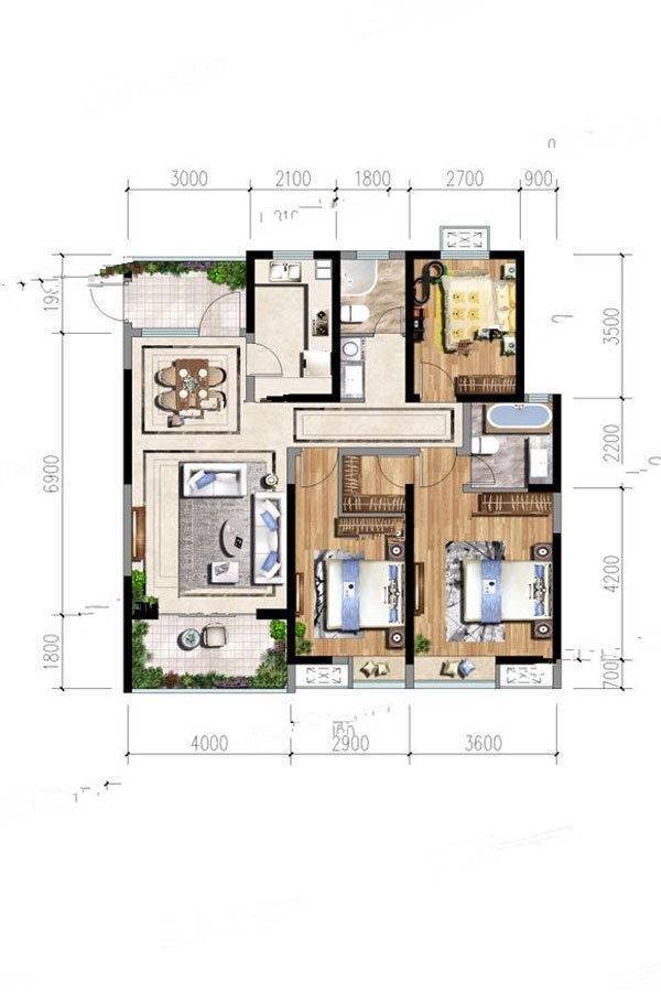 当代上品湾MOMΛ3室2厅2卫118㎡户型图