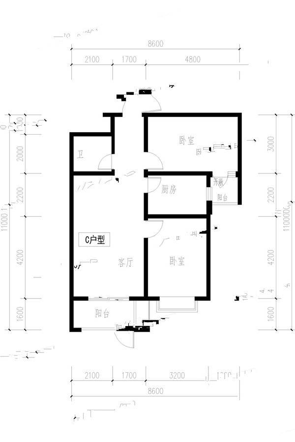维多利亚时代2室2厅1卫95.8㎡户型图