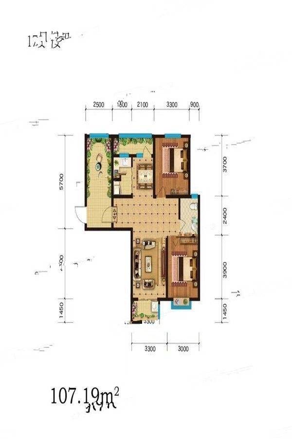 雅都园2室2厅1卫107.2㎡户型图