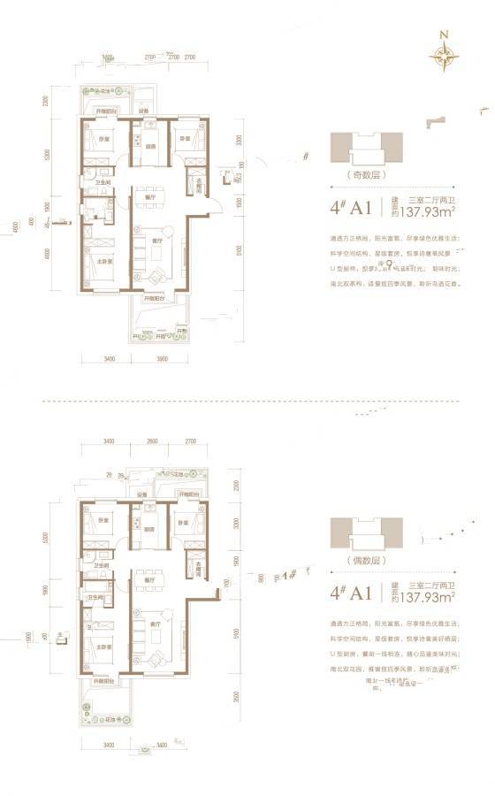 石家庄奥园城央云庭4#a1户型户型图_首付金额_3室2厅2卫_137.