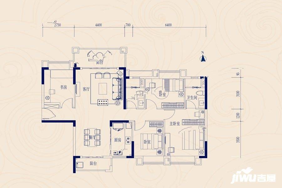 敏捷玖龙府4室2厅2卫140㎡户型图