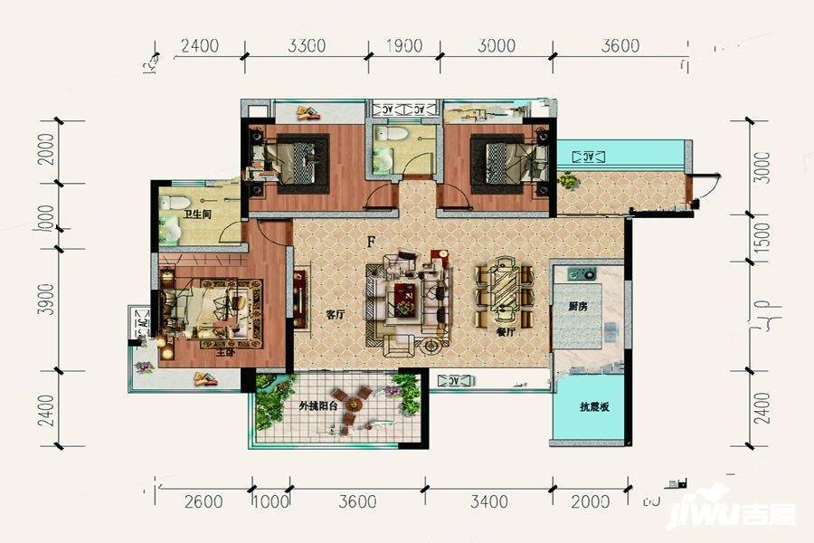 南州国际南郊广场3室2厅2卫121㎡户型图