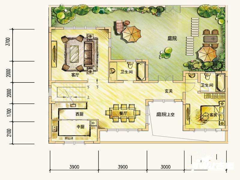 中铁国际生态城1室2厅2卫106.7㎡户型图