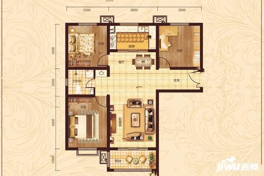 星鼎庭园三期3室2厅1卫120.7㎡户型图