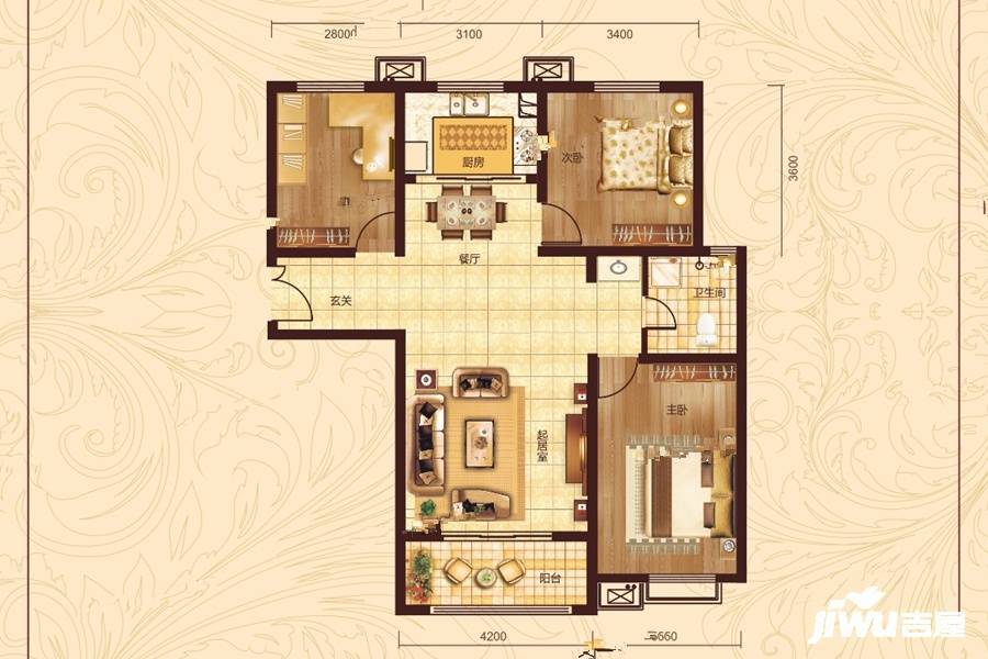 星鼎庭园三期3室2厅1卫125.3㎡户型图