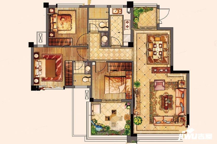 百宏御墅香堤3室2厅2卫100㎡户型图