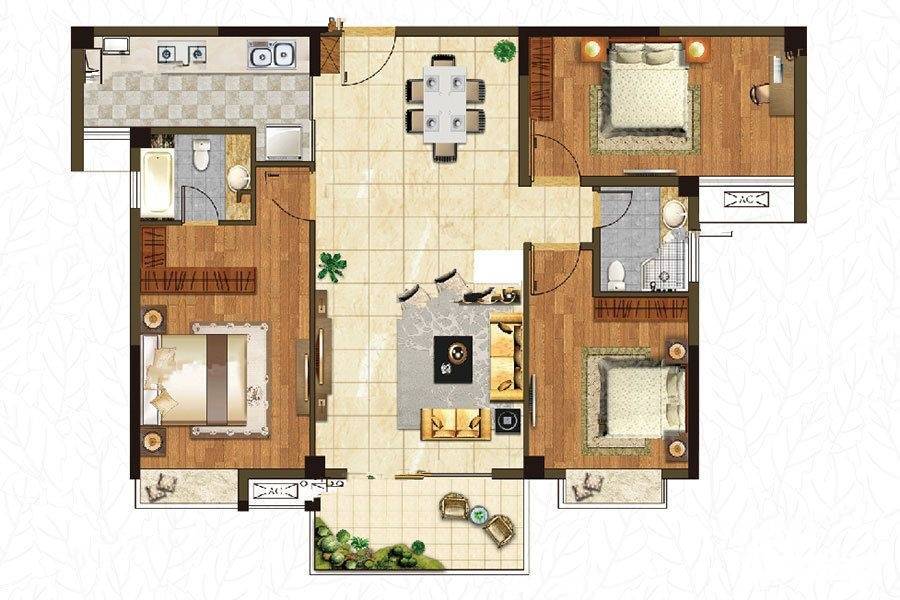 卓辉东湖悦城3室2厅2卫110㎡户型图