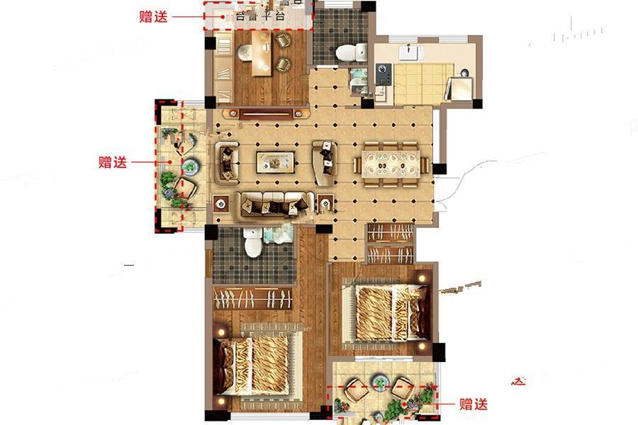 瑞泽家园3室2厅2卫107.3㎡户型图