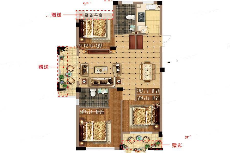 瑞泽家园3室2厅2卫108.4㎡户型图