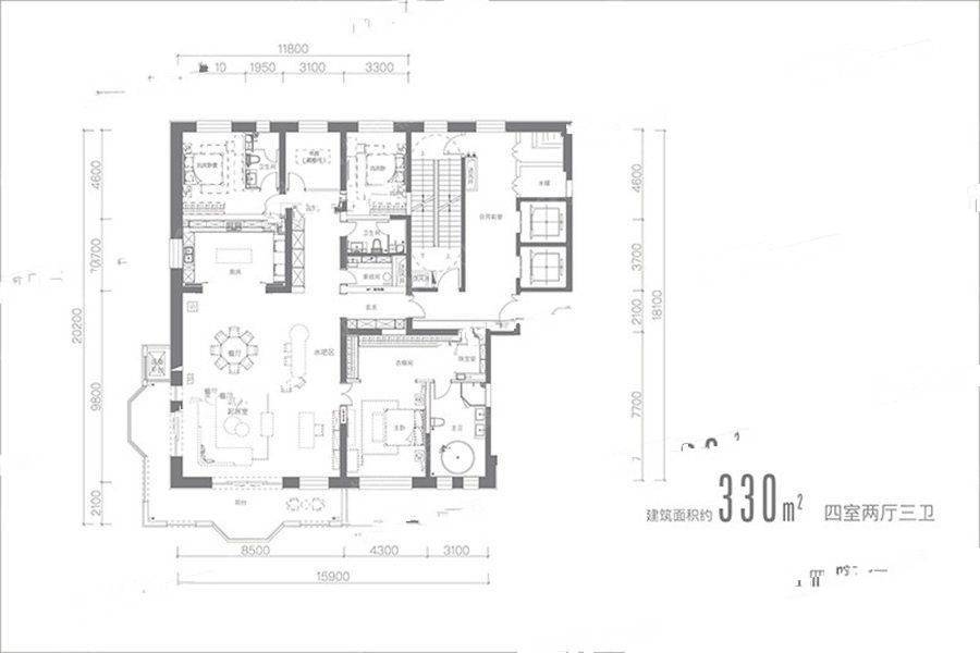 万科中央公园4室2厅3卫330㎡户型图