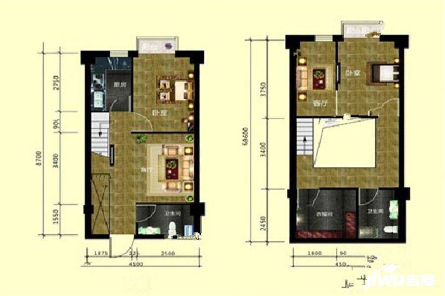 金世纪家园三期3室2厅2卫45.5㎡户型图