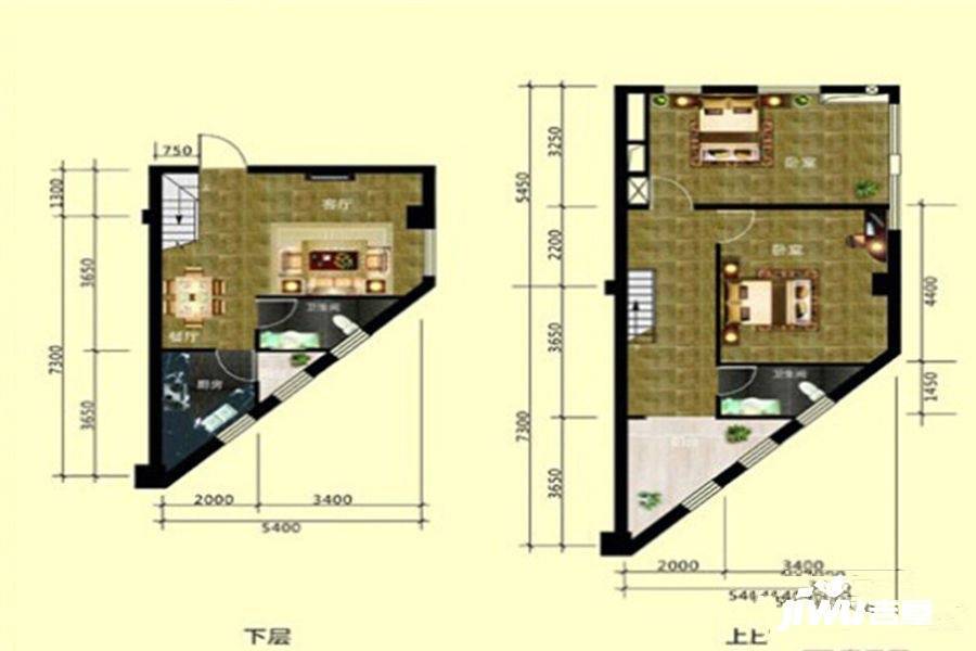 金世纪家园三期2室2厅2卫53.3㎡户型图