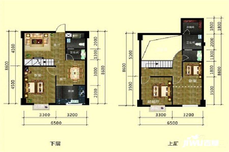 金世纪家园三期2室3厅2卫61.3㎡户型图