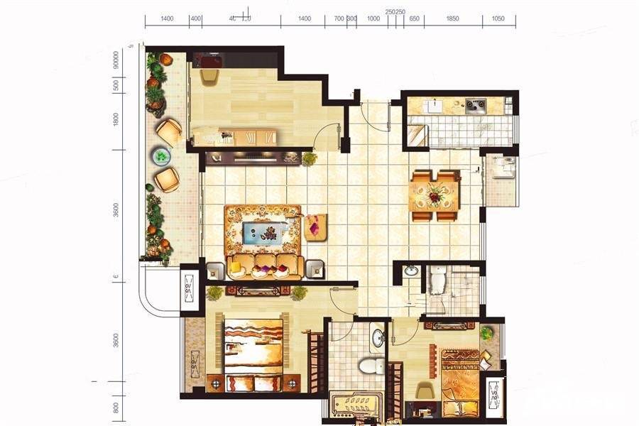 佳源金月湾3室2厅2卫117.9㎡户型图