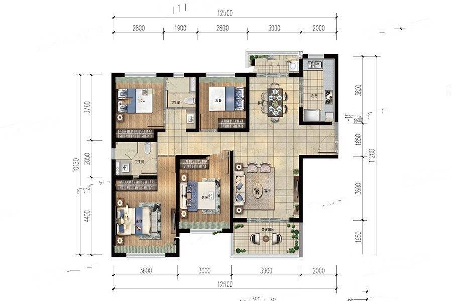 雅居乐金沙湾4室2厅2卫132㎡户型图