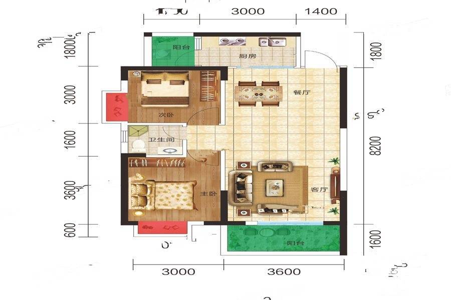 滨江名苑2室2厅1卫81㎡户型图