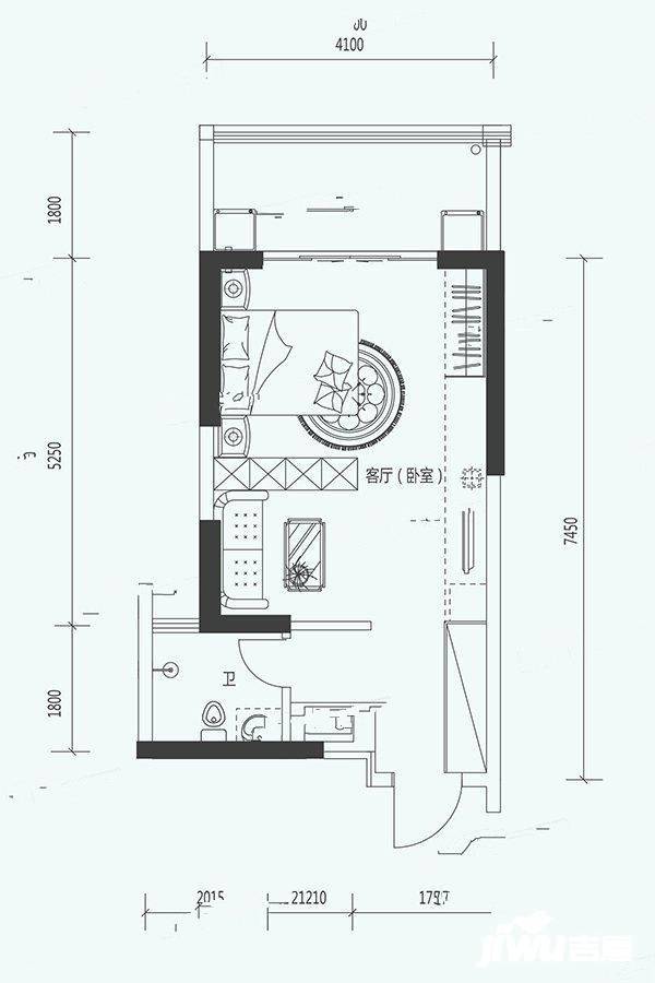 粤泰滨江花园1室1厅1卫43.1㎡户型图